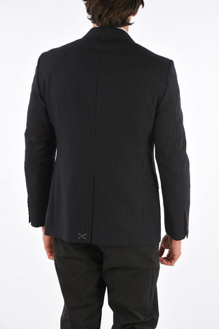 pinstriped virgin wool center vent notch lapel 2-button blazer