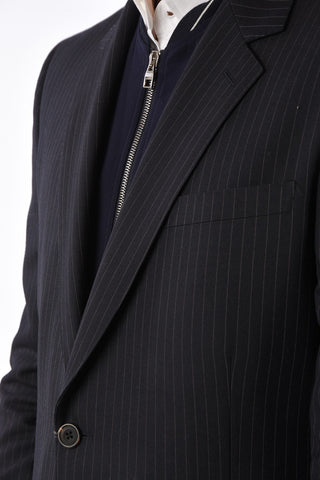 pinstriped virgin wool center vent notch lapel 2-button blazer
