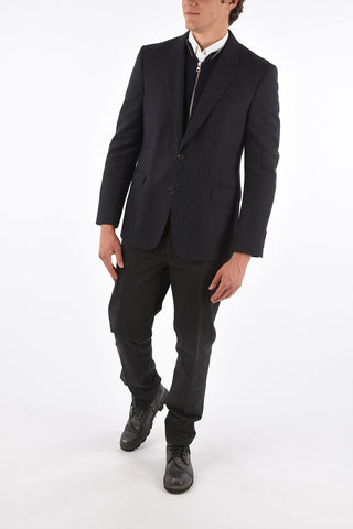 pinstriped virgin wool center vent notch lapel 2-button blazer