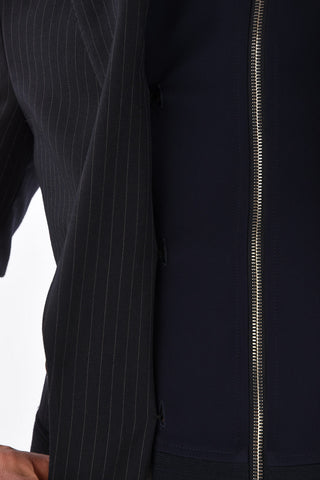 pinstriped virgin wool center vent notch lapel 2-button blazer
