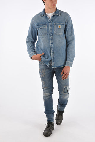 Overshirt in Denim SELLINAC con Abbottonatura a Pressione Nascosta 