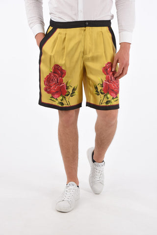 Printed Silk LOVE IS LOVE Double Pleat Shorts