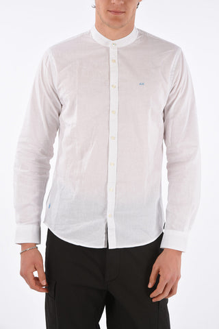 camicia in cotone e lino collo coreana