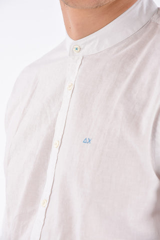 camicia in cotone e lino collo coreana