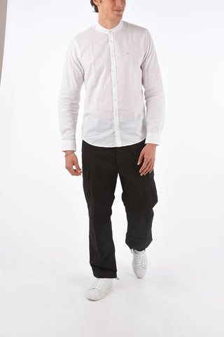 camicia in cotone e lino collo coreana