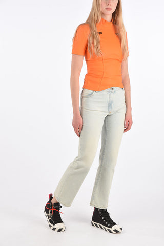 Bleached Cropped High Waist Jeans 