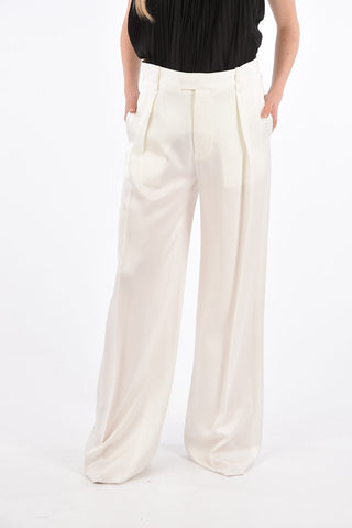 Pantaloni Palazzo a Una Pince in Seta 