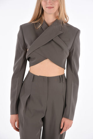 Overlapped Lapel Cropped Blazer