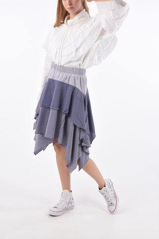 striped drawstring waist asymmetrical tiered skirt