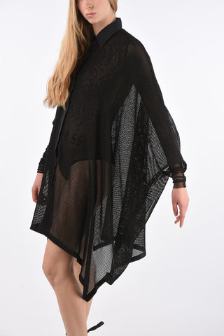 Openwork Panther Asymmetric Shirtdress