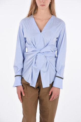  Blouse with Back Bow Closure and Jewel Cuffs 