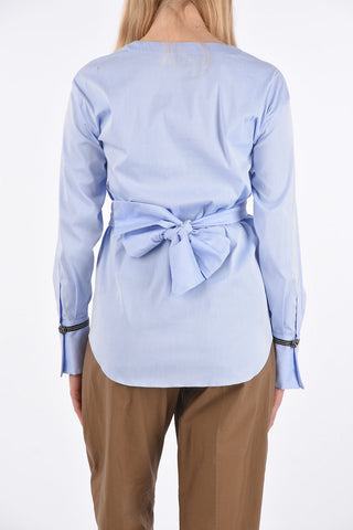  Blouse with Back Bow Closure and Jewel Cuffs 