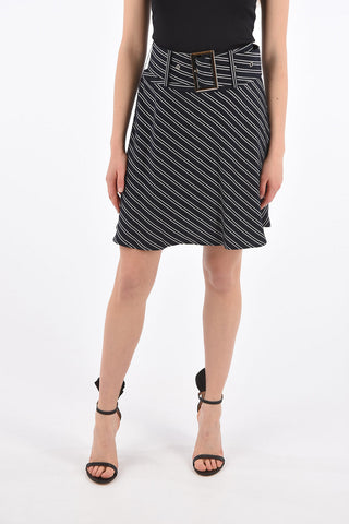 striped above knee flared belted skirt