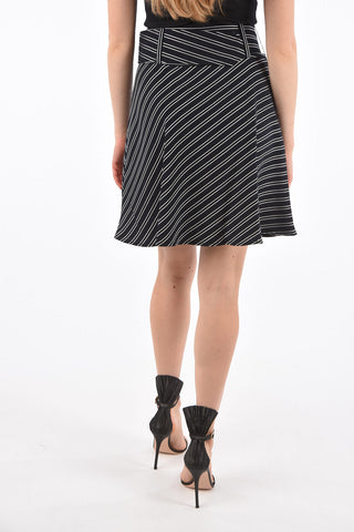 striped above knee flared belted skirt