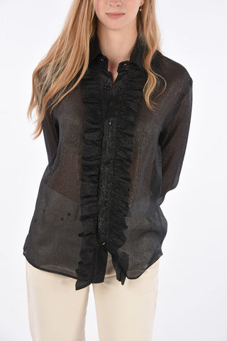 Silk Ruffle Front Shirt