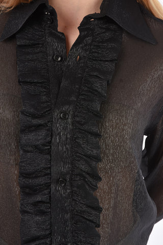 Silk Ruffle Front Shirt