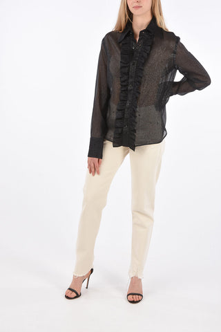 Silk Ruffle Front Shirt