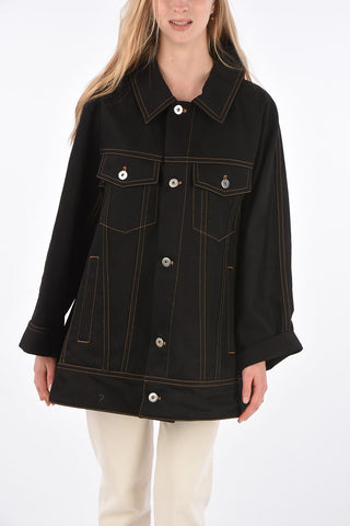 Giacca Oversize in Denim Con Cuciture a Vista