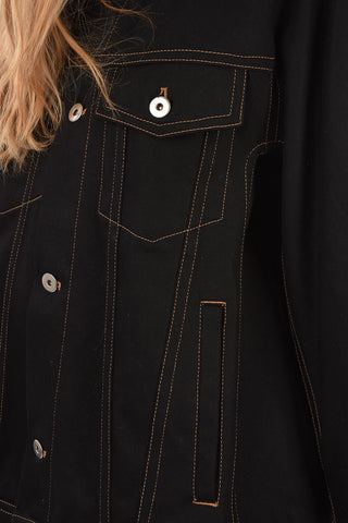 Giacca Oversize in Denim Con Cuciture a Vista