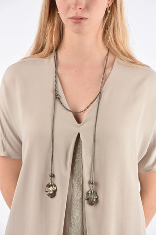 Collana in Argento con Pendenti a Forma di Foglia