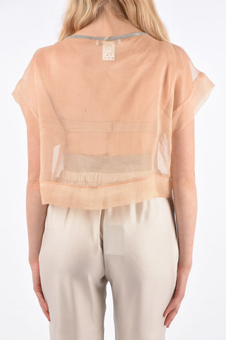 Crop Top in Seta con Girocollo Gioiello