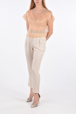 Crop Top in Seta con Girocollo Gioiello