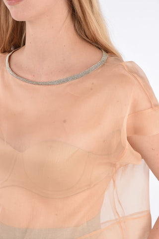Crop Top in Seta con Girocollo Gioiello