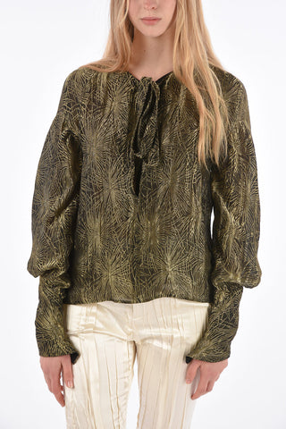 Tie Neck Blouse with Lurex Floral Embroidery