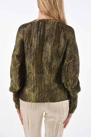 Tie Neck Blouse with Lurex Floral Embroidery