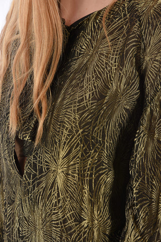 Tie Neck Blouse with Lurex Floral Embroidery