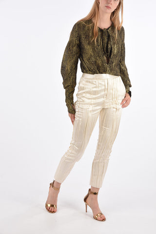 Tie Neck Blouse with Lurex Floral Embroidery