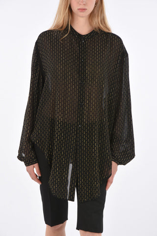 Camicia Collarless Borchiata in Seta