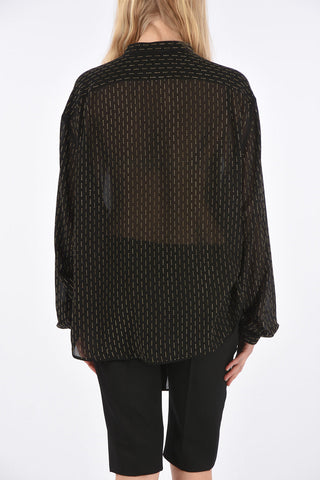 Camicia Collarless Borchiata in Seta