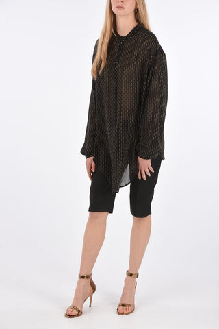 Camicia Collarless Borchiata in Seta