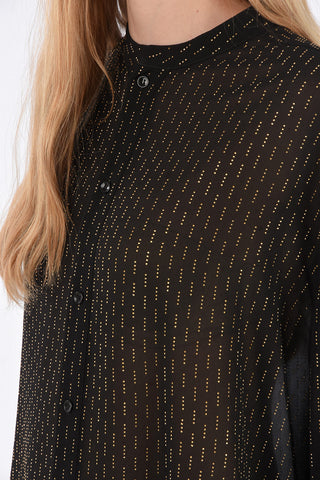 Camicia Collarless Borchiata in Seta