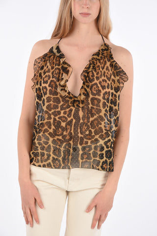 Animal Printed Silk Top with Studs