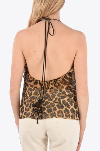 Animal Printed Silk Top with Studs