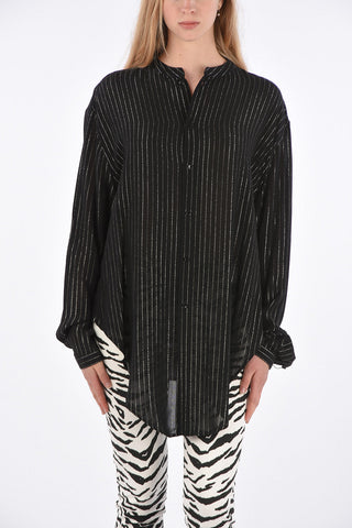 Lurex Striped Collarless Shirt