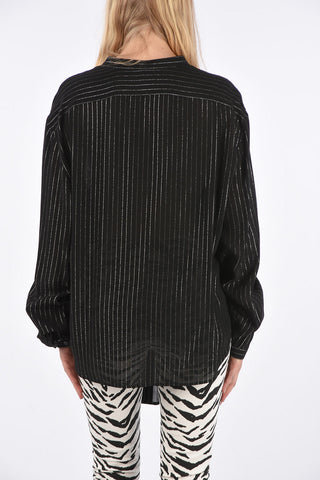 Lurex Striped Collarless Shirt