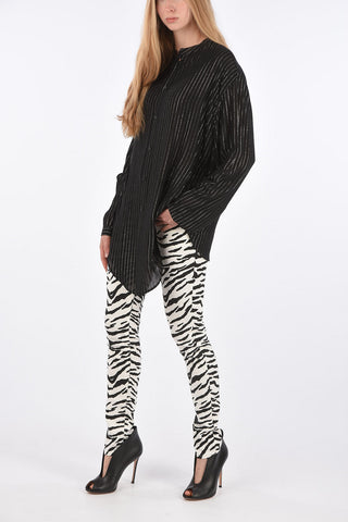 Lurex Striped Collarless Shirt