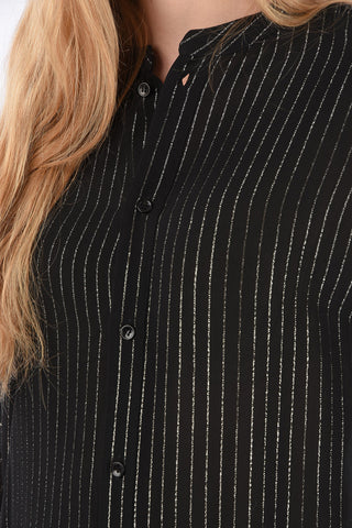 Lurex Striped Collarless Shirt