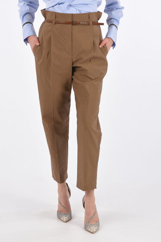 Cotton Single Pleat Pants with Leather Belt