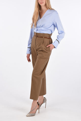 Cotton Single Pleat Pants with Leather Belt