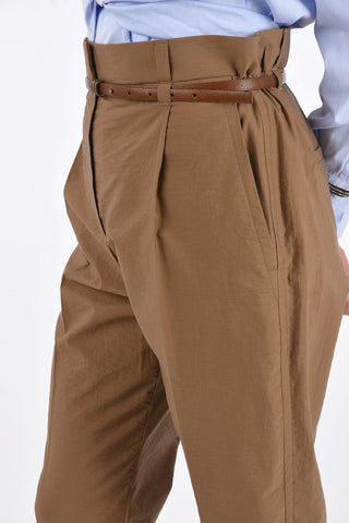 Cotton Single Pleat Pants with Leather Belt