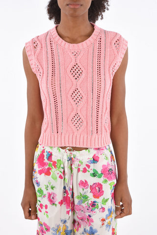 Sleeveless Sweater with Jewel Applications