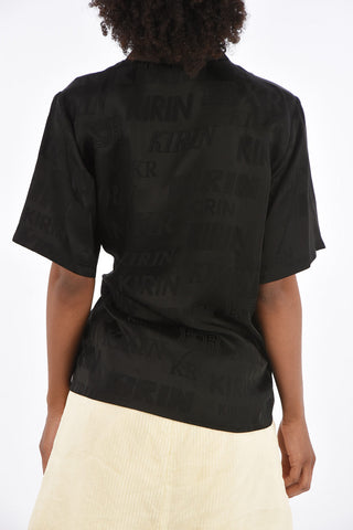 Blusa a Portafoglio in Tessuto Logato
