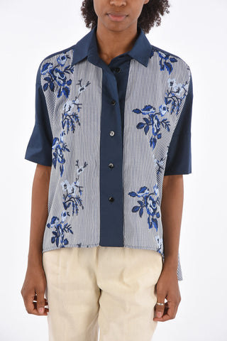 Striped Asymmetrical Shirt with Floral Embroidery