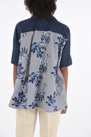 Striped Asymmetrical Shirt with Floral Embroidery