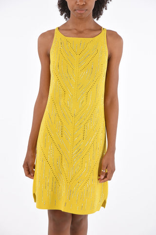 Crochet Mini Dress with Jewel Applications