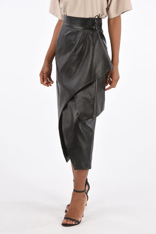 Faux-Leather Draped Tulip Skirt